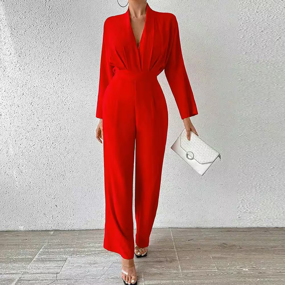 Jumpsuits Long Sleeve V-Neck Ankle Office Lady - Additional View 3