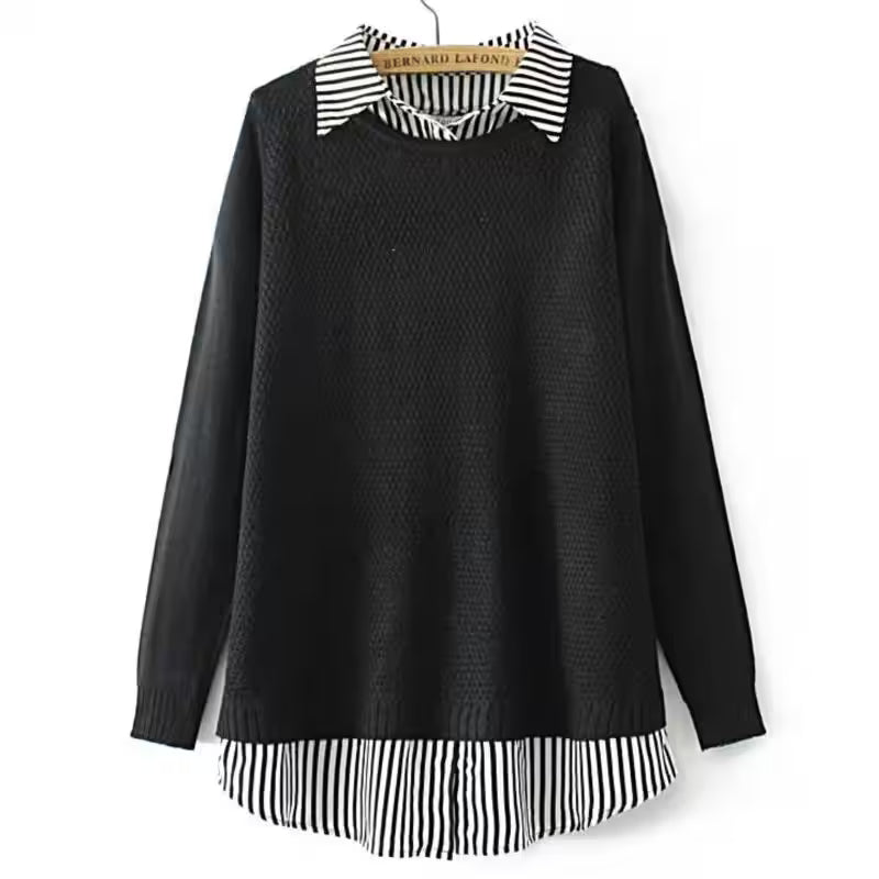 Rings - Plus Size Patchwork Striped Sweater Two Pieces