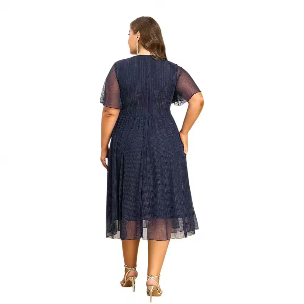 Plus Size V-Neck Solid Dresseegant Evenings - Additional View 4