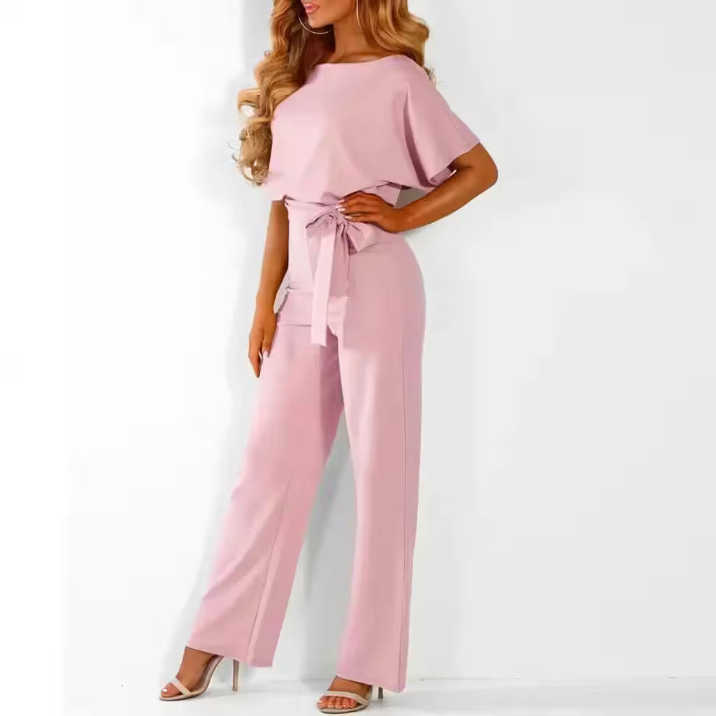 Casual Romper With Belt Elegant Wide Leg Pants - Additional View 4