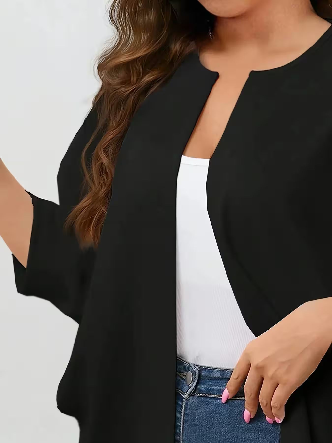 Plus Size Open Front Cardigan Lightweight 3/4 Sleeve Casual - Additional View 4