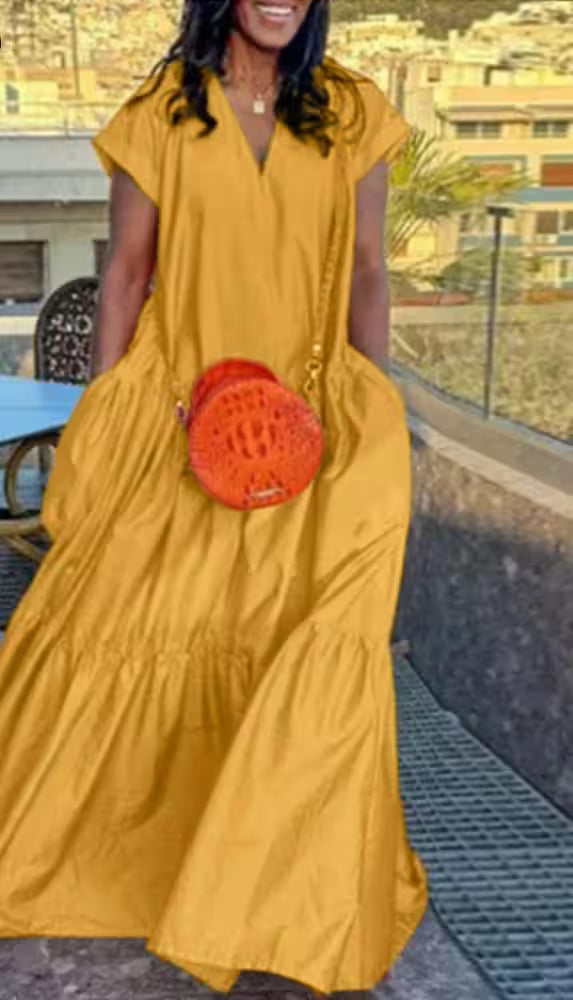 Plus Size Bohemian Dress Solid Color Casual - Additional View 4