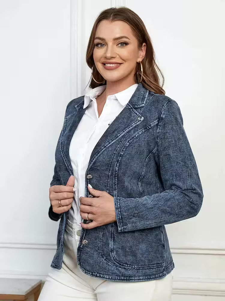 Rings - Plus Size Casual Denim Jacket Loose Fit Classic