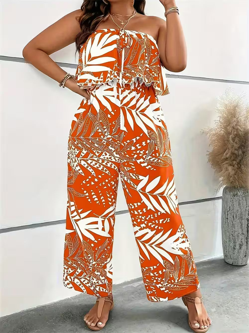 Plus Size Sexy Off Shoulder Ruffle Jumpsuits - Additional View 3