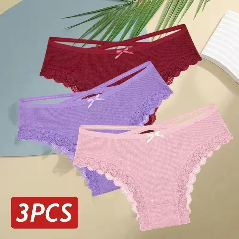 3PCS/Set Cotton Panties Sexy Low Rise Lace Brazilian - Additional View 27