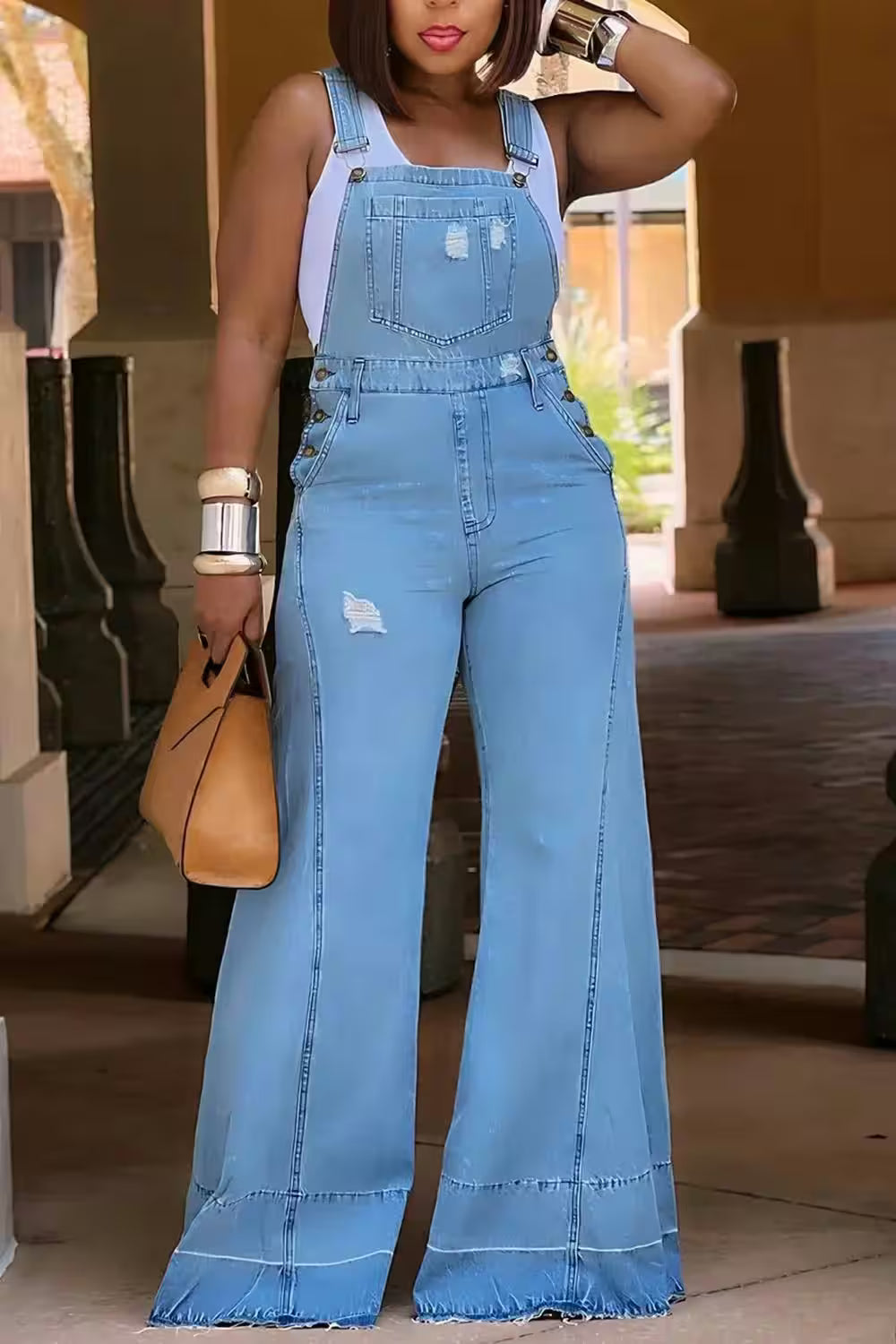Plus Size Streetwear Button Jean Jumpsuits Clothing - Additional View 2