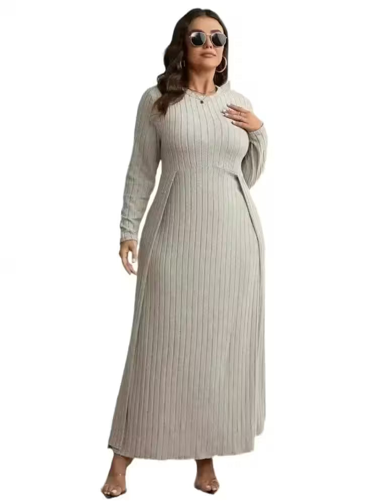 Plus Size Knitted Long Dress Patchwork - Additional View 4