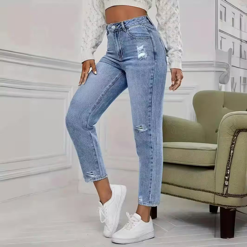 Bottoms - Casual Washed Ripped Jeans Spring