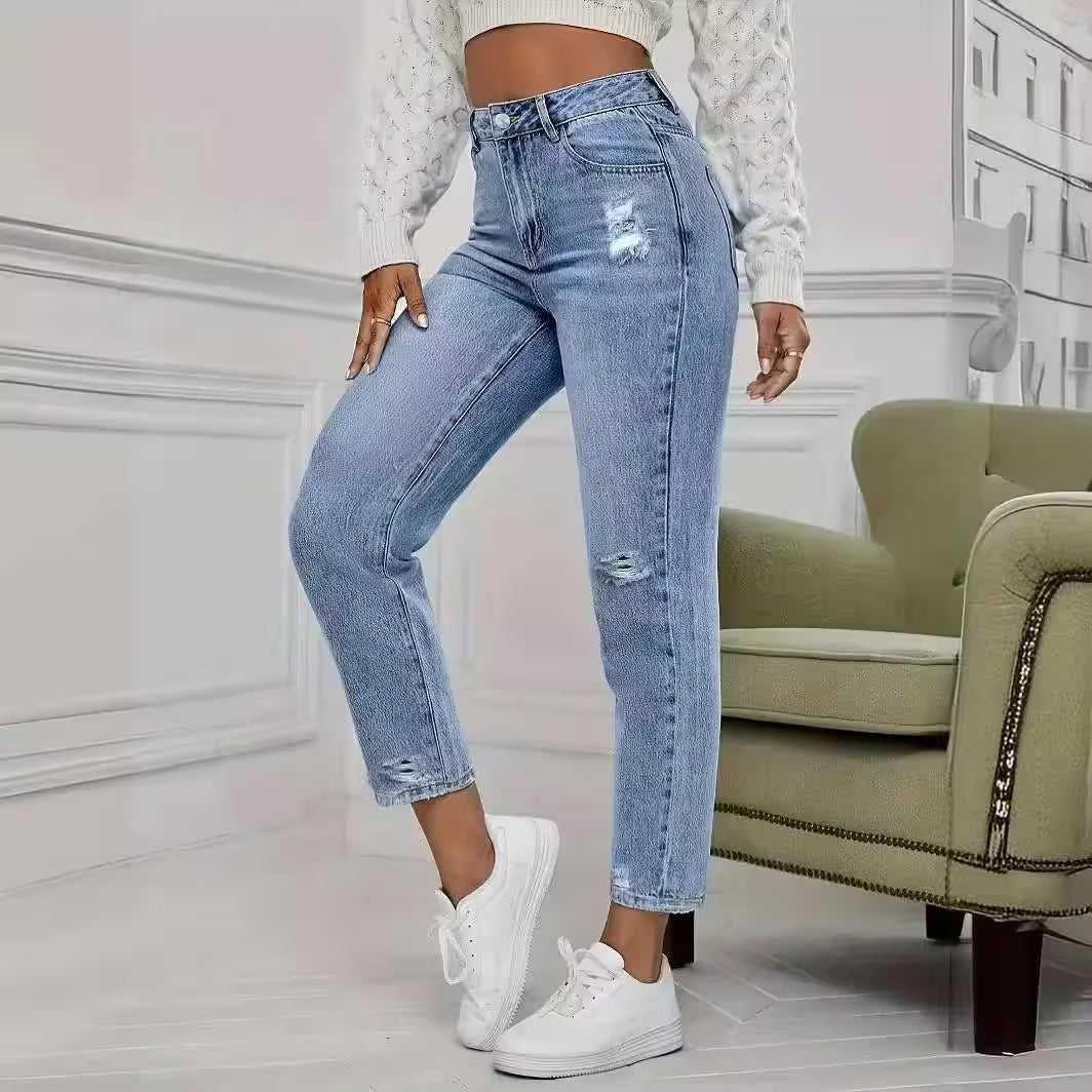 Bottoms - Casual Washed Ripped Jeans Spring