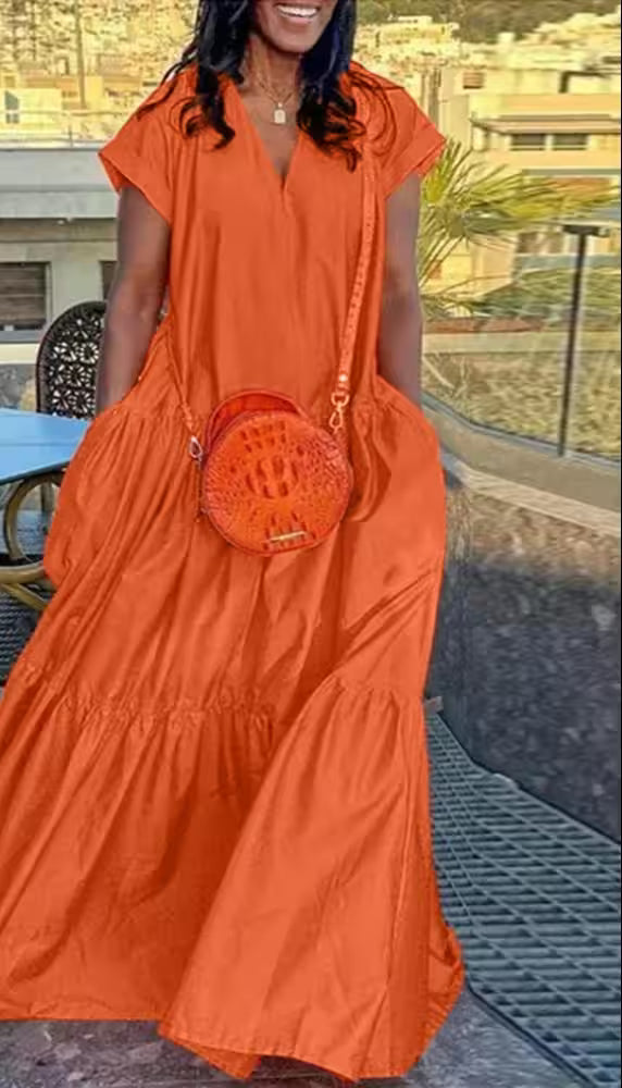 Dresses - Plus Size Bohemian Dress Solid Color Casual
