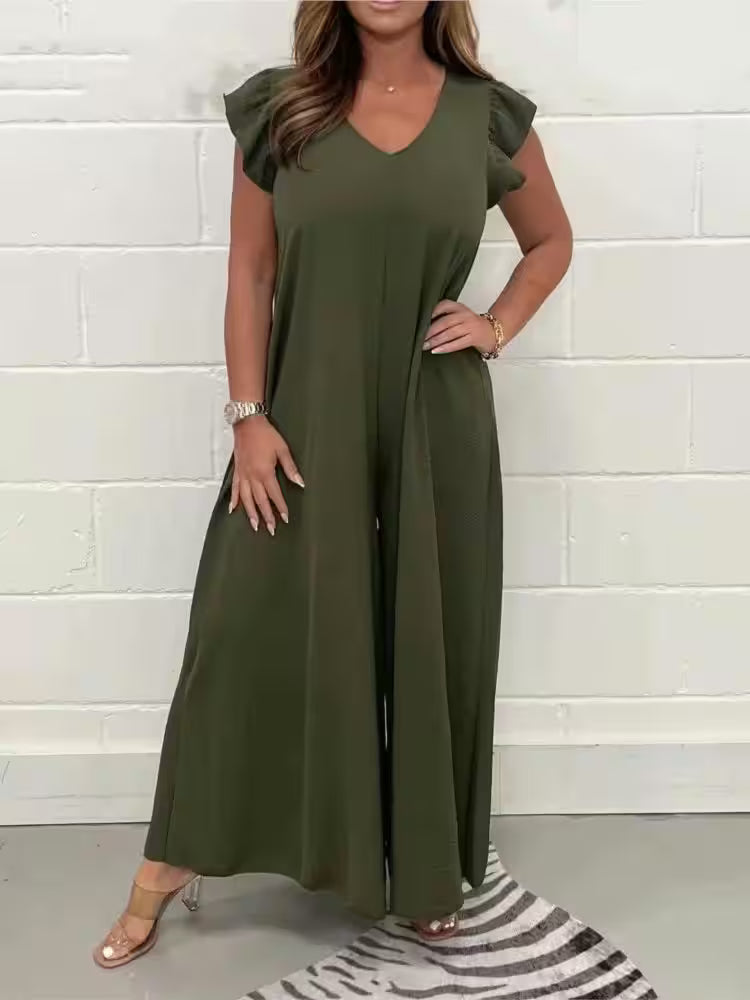 Ruffled Wide-leg Trousers Solid Casual Jumpsuit - Additional View 2