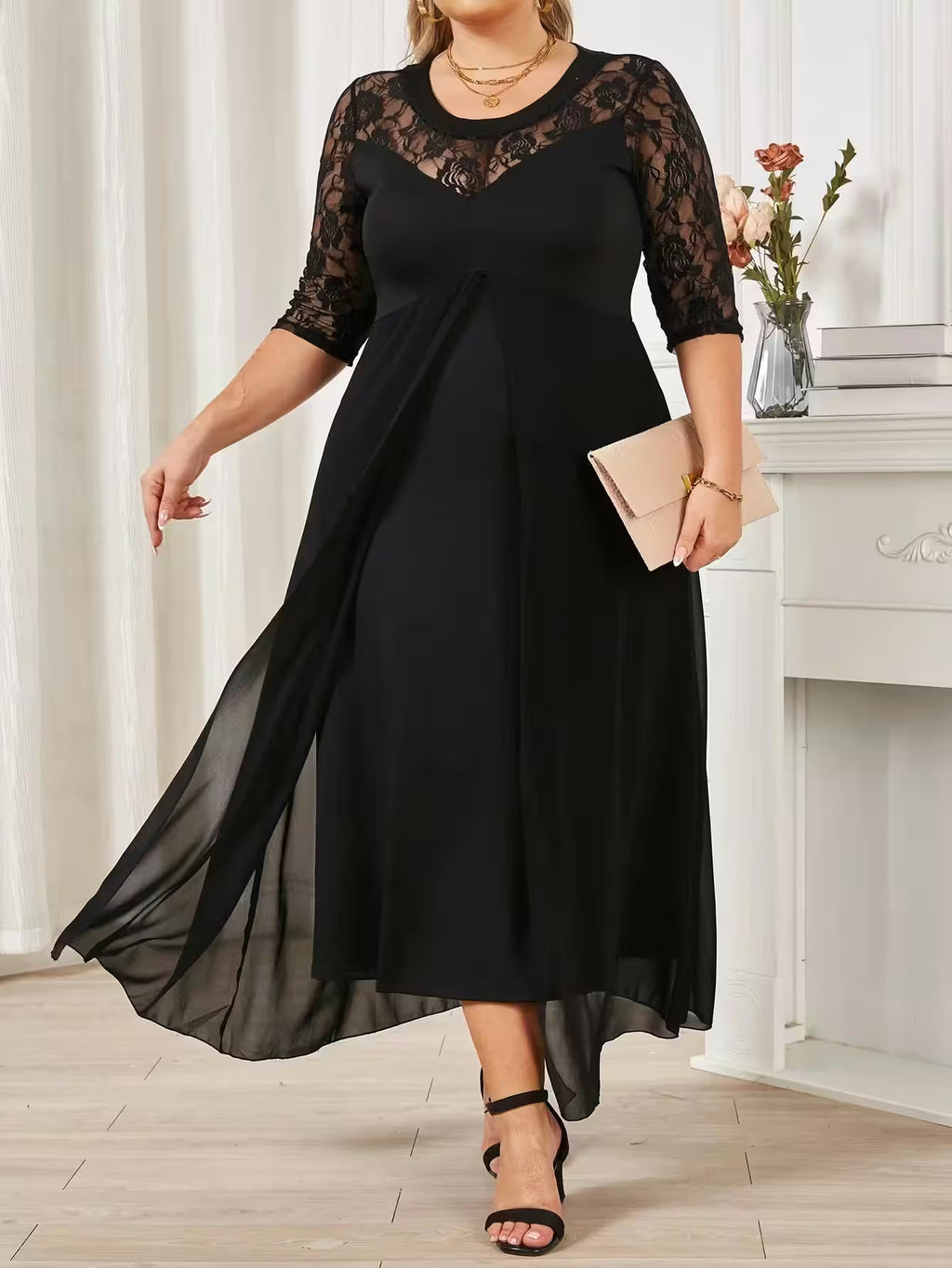 Dresses - Plus Size Sexy Elegant Lace Patchwork