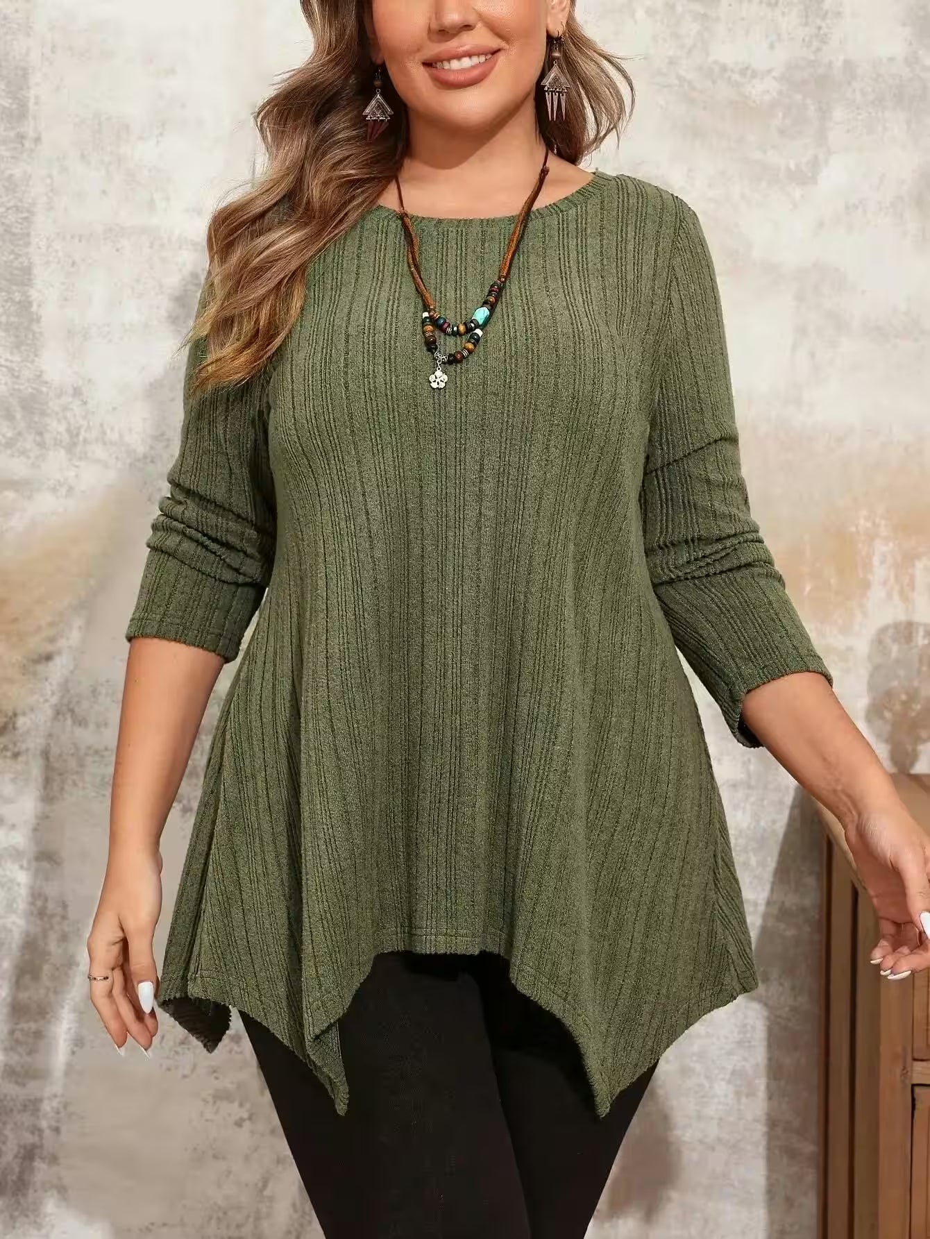 Plus Size Solid  T-shirt, Casual Long Sleeve Spring - Additional View 3