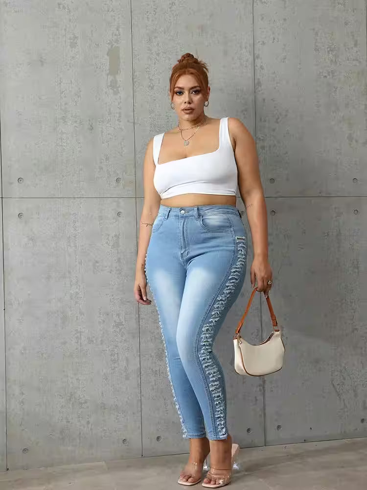 Plus Size Denim Trousers Worn In All Seasons - Additional View 5