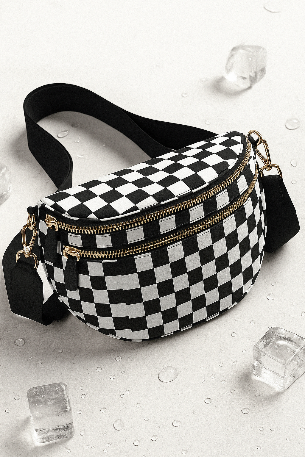 Checkered Bum Bag Crossbody - Lightweight Nylon Travel Bag for Women