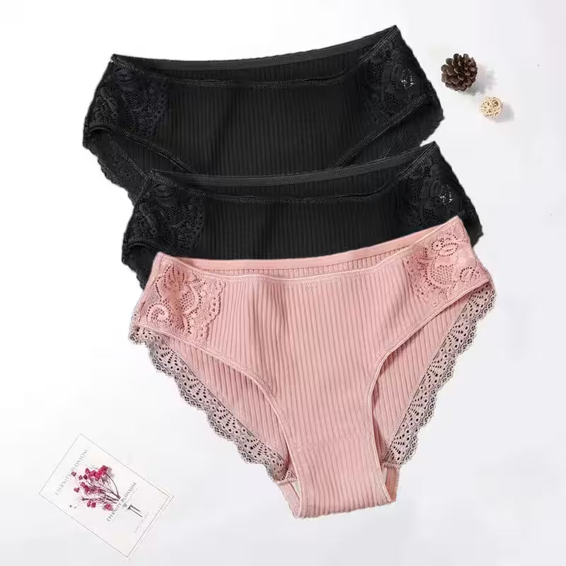 Floral Lace Cotton Panties Underwear Comfortable Lingerie 3PCS/Set - Additional View 7