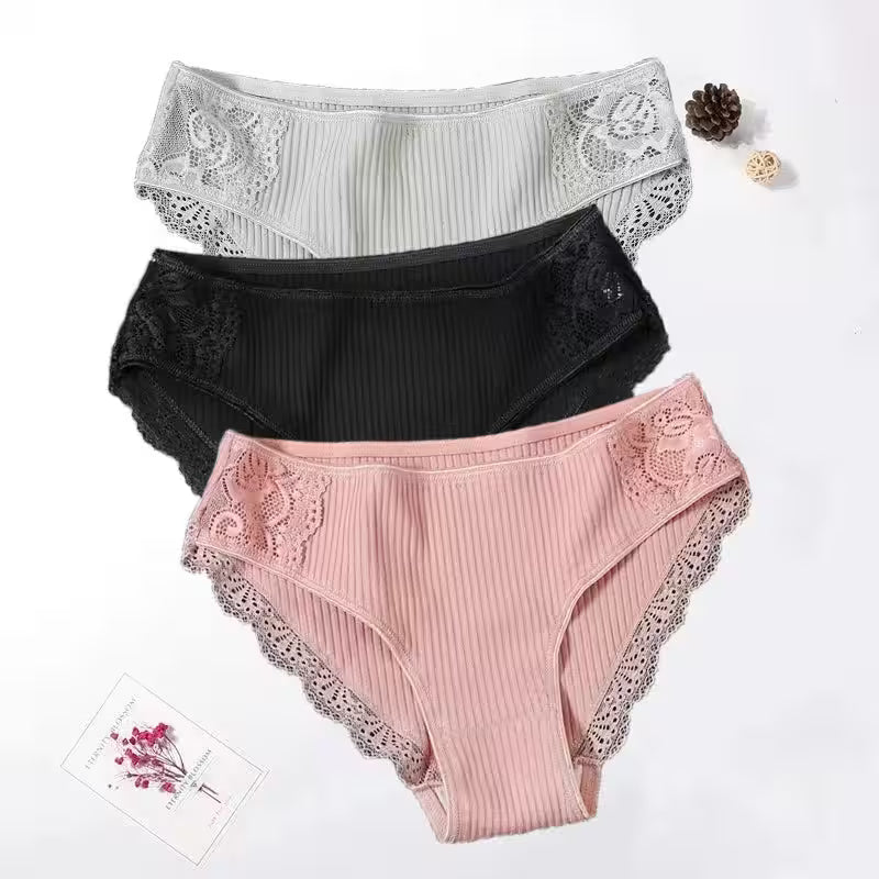 Floral Lace Cotton Panties Underwear Comfortable Lingerie 3PCS/Set - Additional View 8