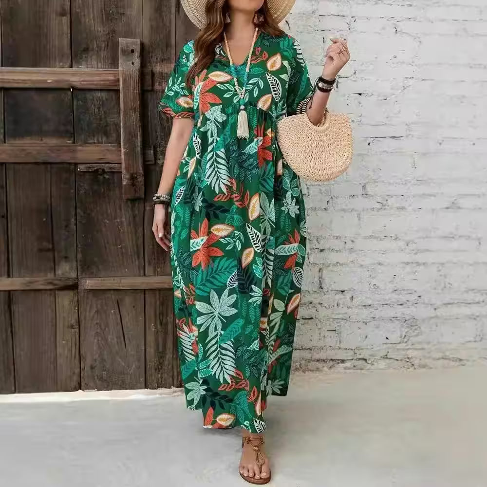 Plus Size Dress Spring New Printed V-neck - Additional View 7