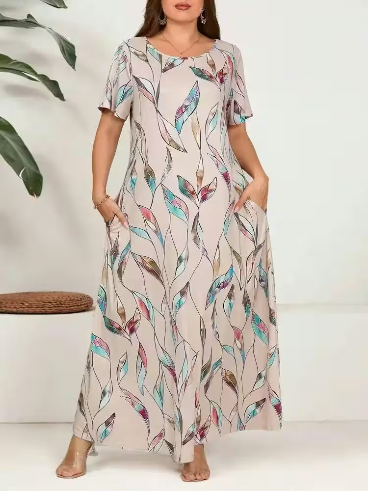 Plus size Printed Feather Large Size Dress - Additional View 3