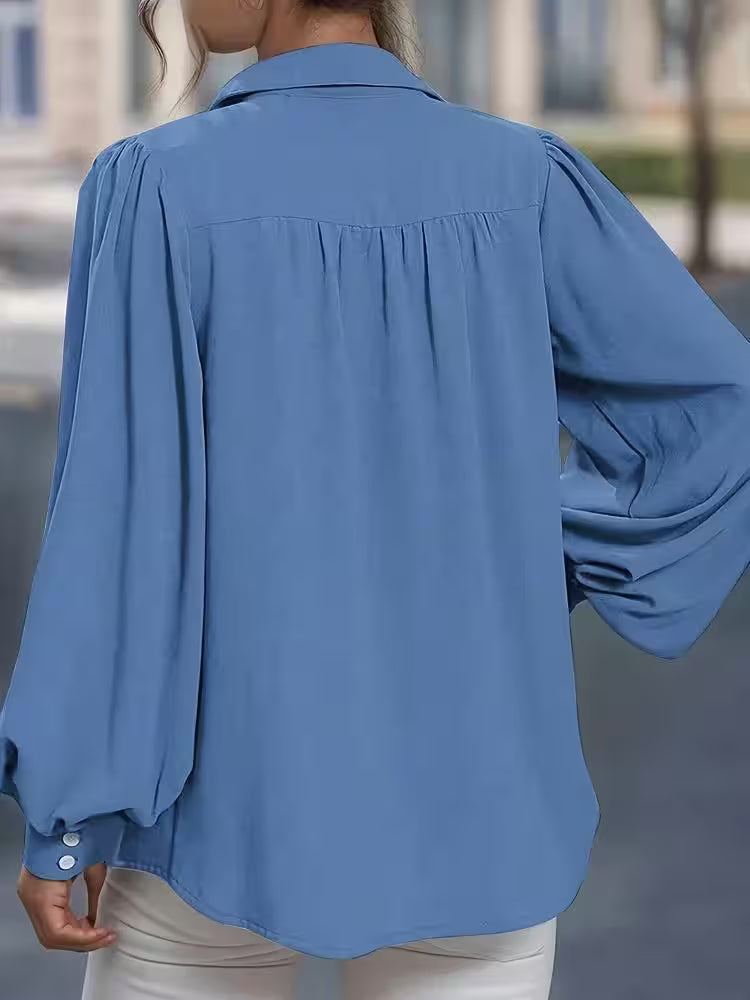 Plus Size Front Open Button Lantern Sleeve Casual - Additional View 7