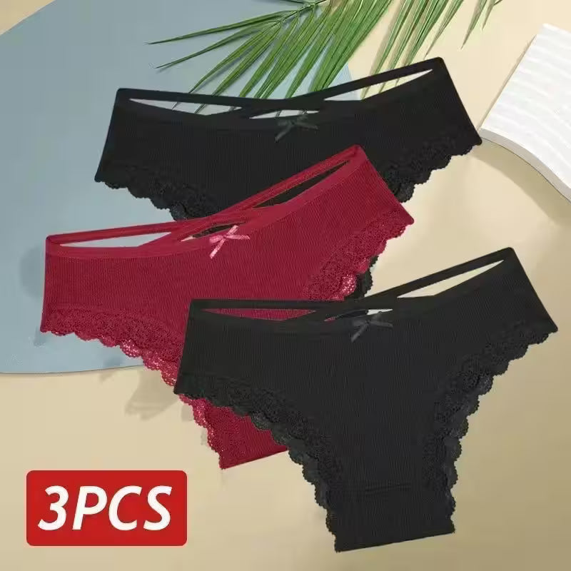 3PCS/Set Cotton Panties Sexy Low Rise Lace Brazilian - Additional View 48