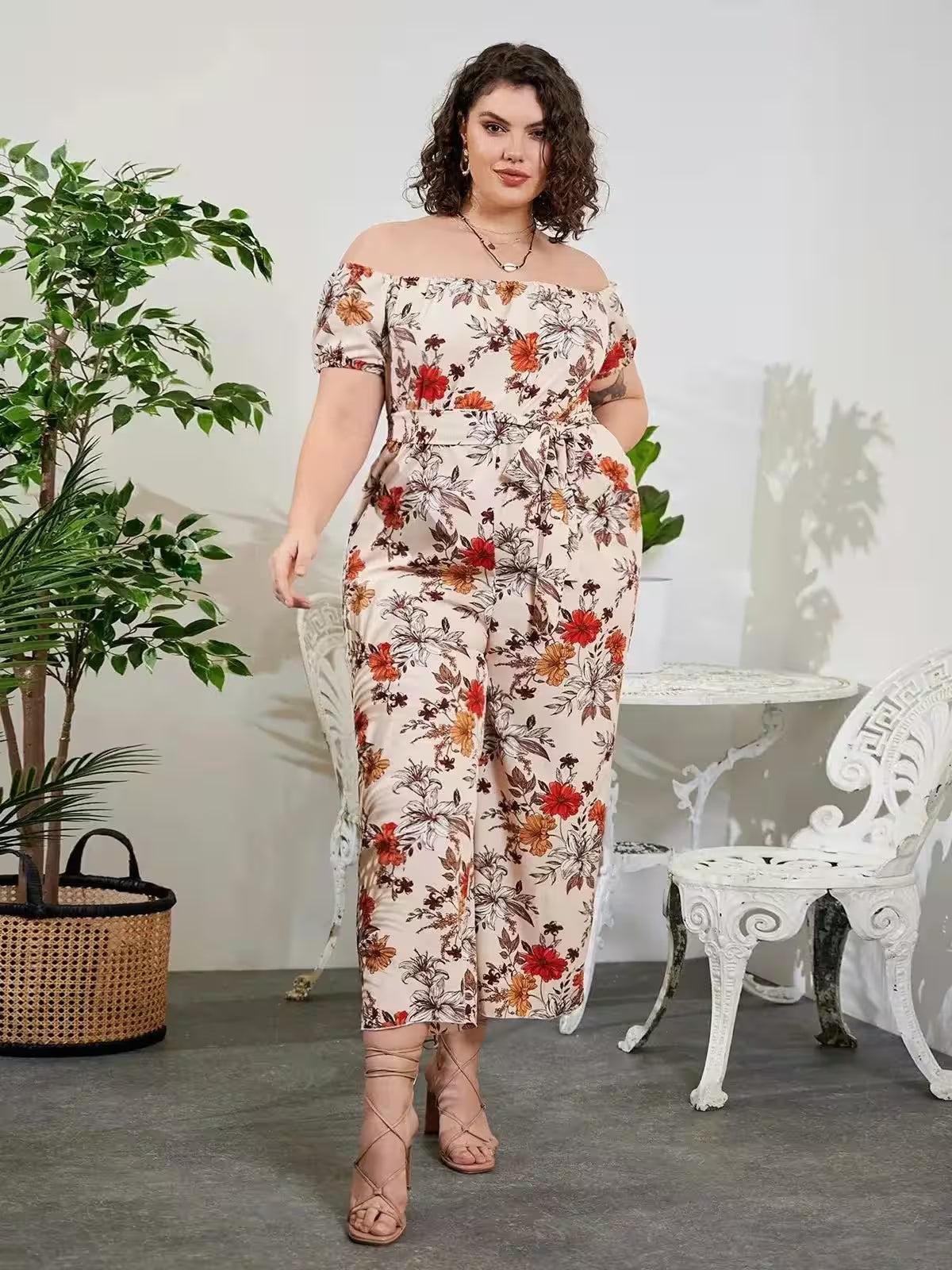 Plus Size Floral Print Elegant Jumpsuits - Additional View 6