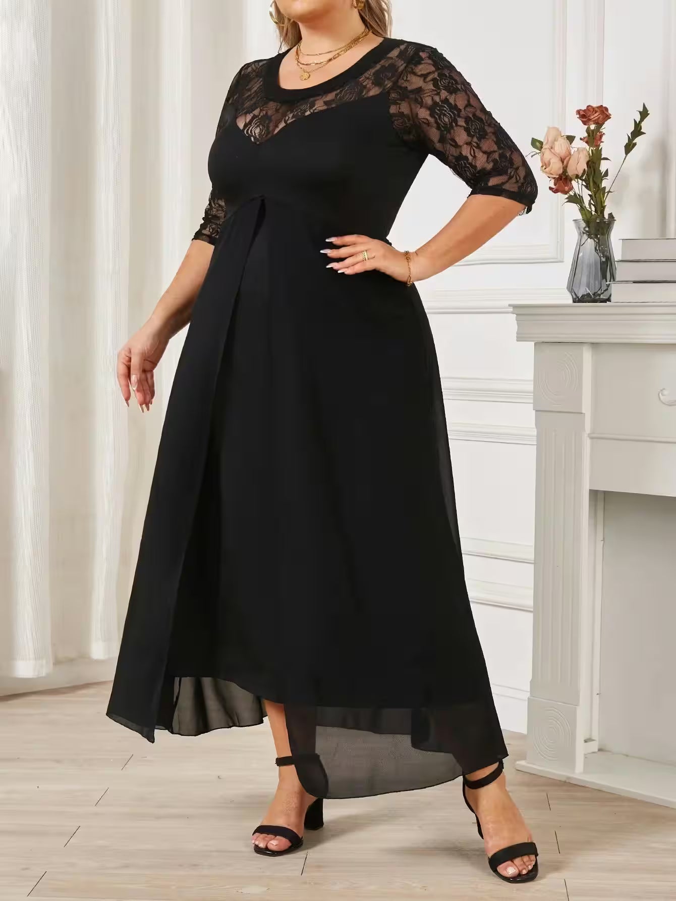 Plus Size Sexy Elegant Lace Patchwork - Additional View 2
