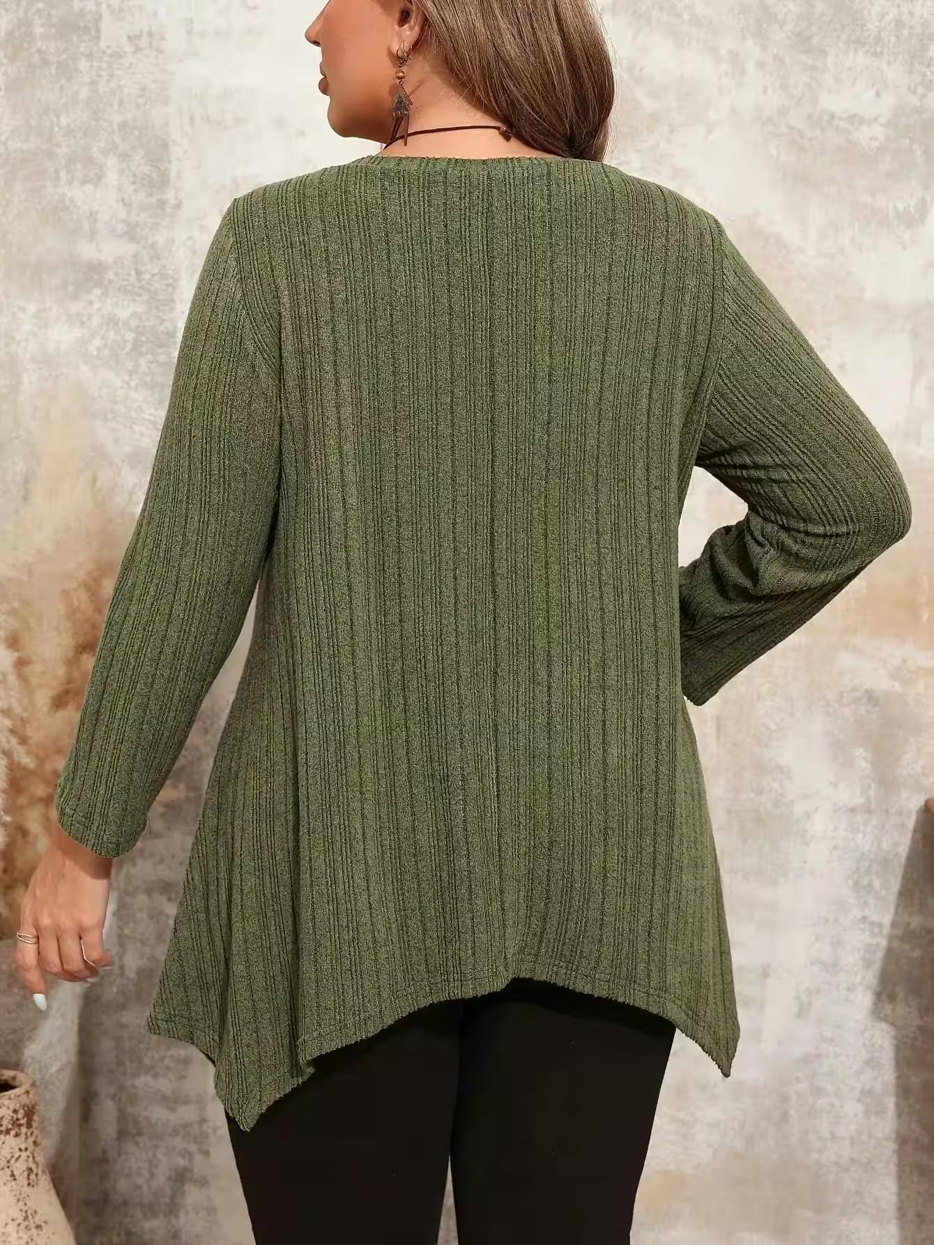 Plus Size Solid  T-shirt, Casual Long Sleeve Spring - Additional View 2