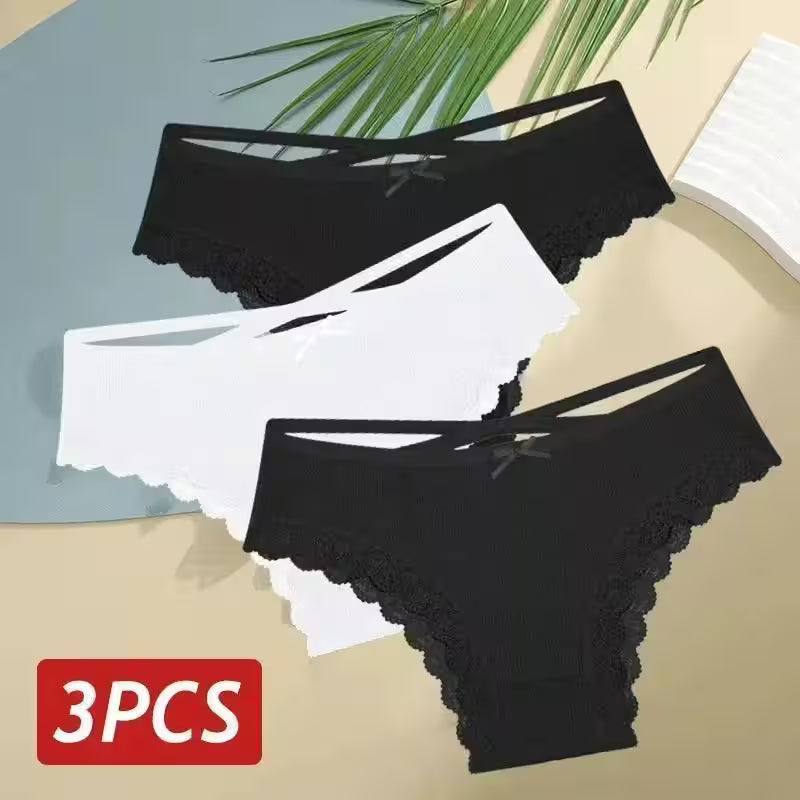 3PCS/Set Cotton Panties Sexy Low Rise Lace Brazilian - Additional View 40
