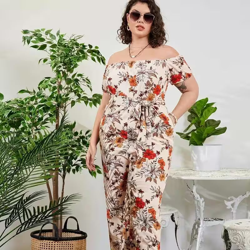 Plus Size Floral Print Elegant Jumpsuits - Additional View 3