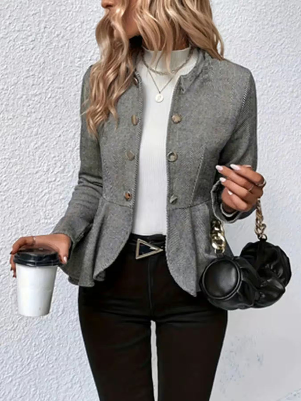 Rings - Plus Size Casual Coat Plus Chevron Print Long Sleeve