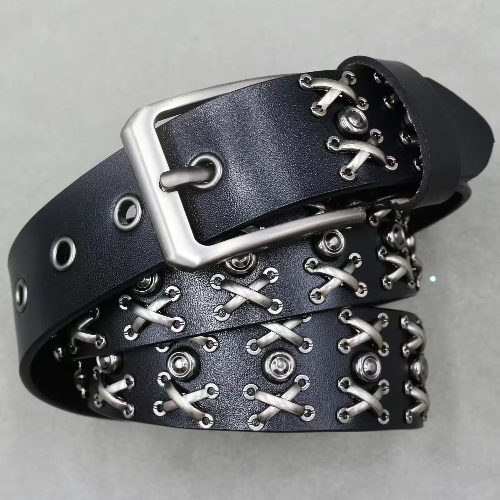 Nice Rivet Genuine Leather Belt Goth Style - Additional View 29