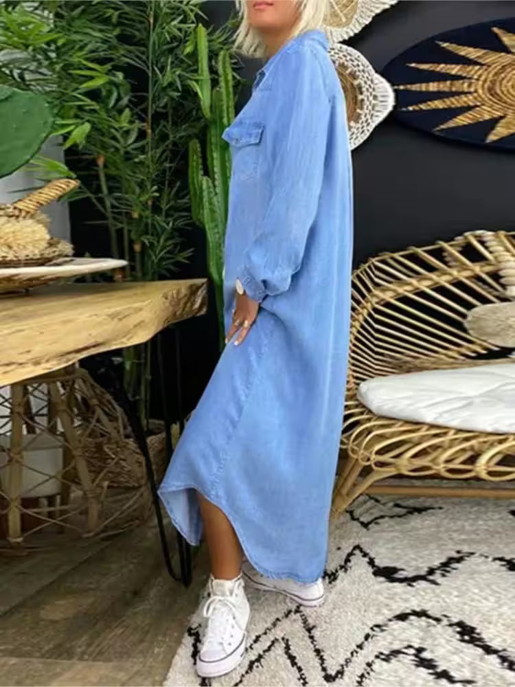 Plus Size Casual Dress Elegant Button Long Sleeve - Additional View 4