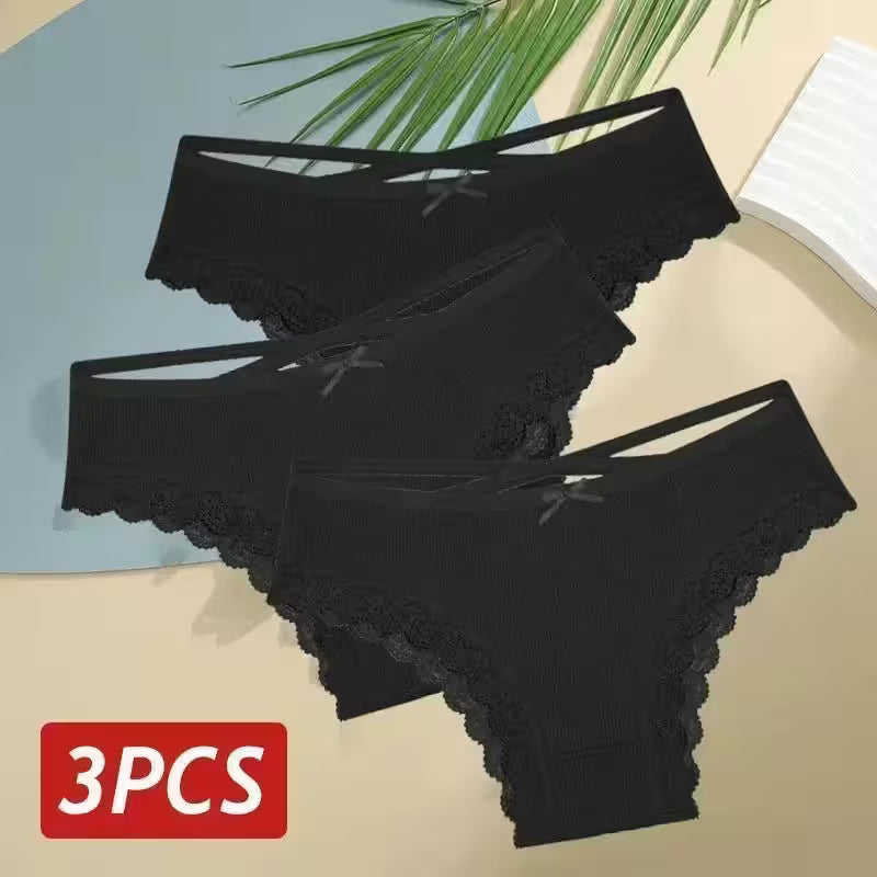 3PCS/Set Cotton Panties Sexy Low Rise Lace Brazilian - Additional View 50