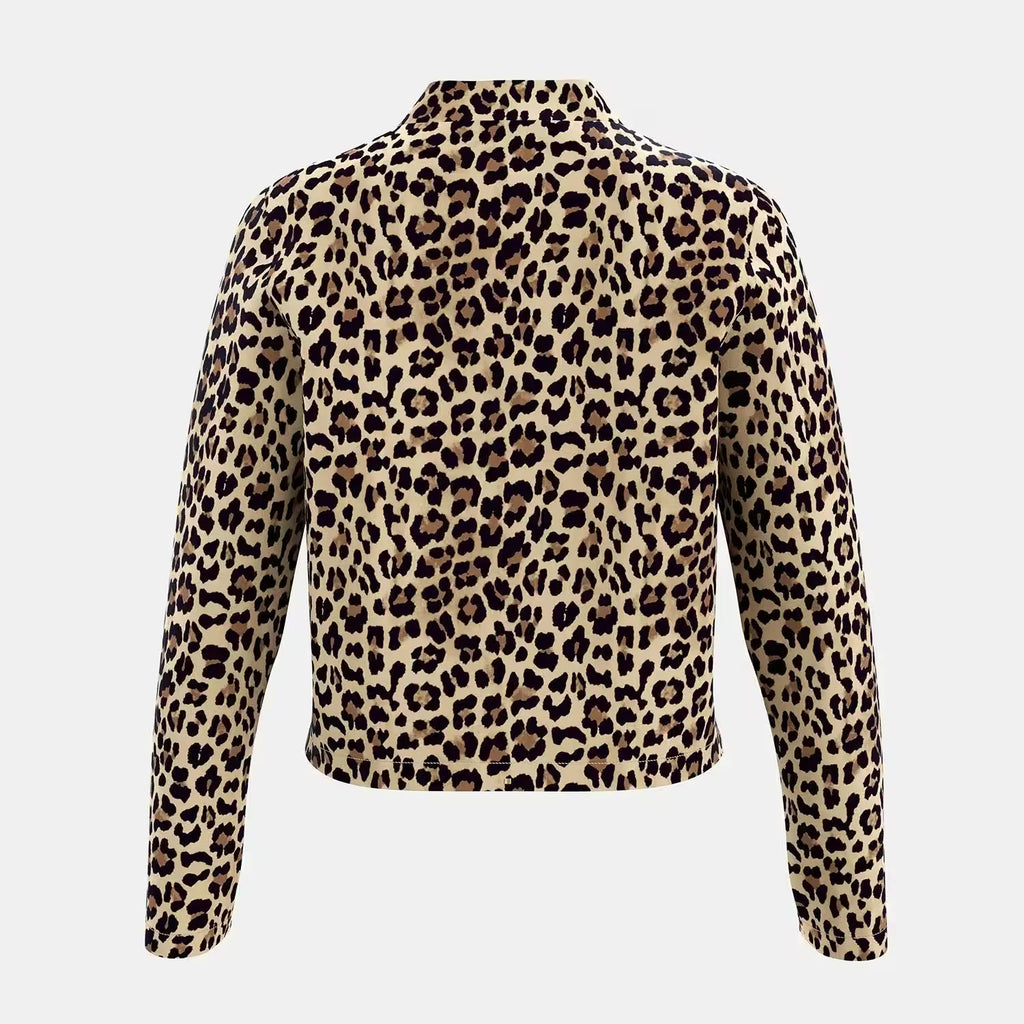 Jackets Fashion Decent Zipper Leopard Print Long Sleeve - Additional View 4