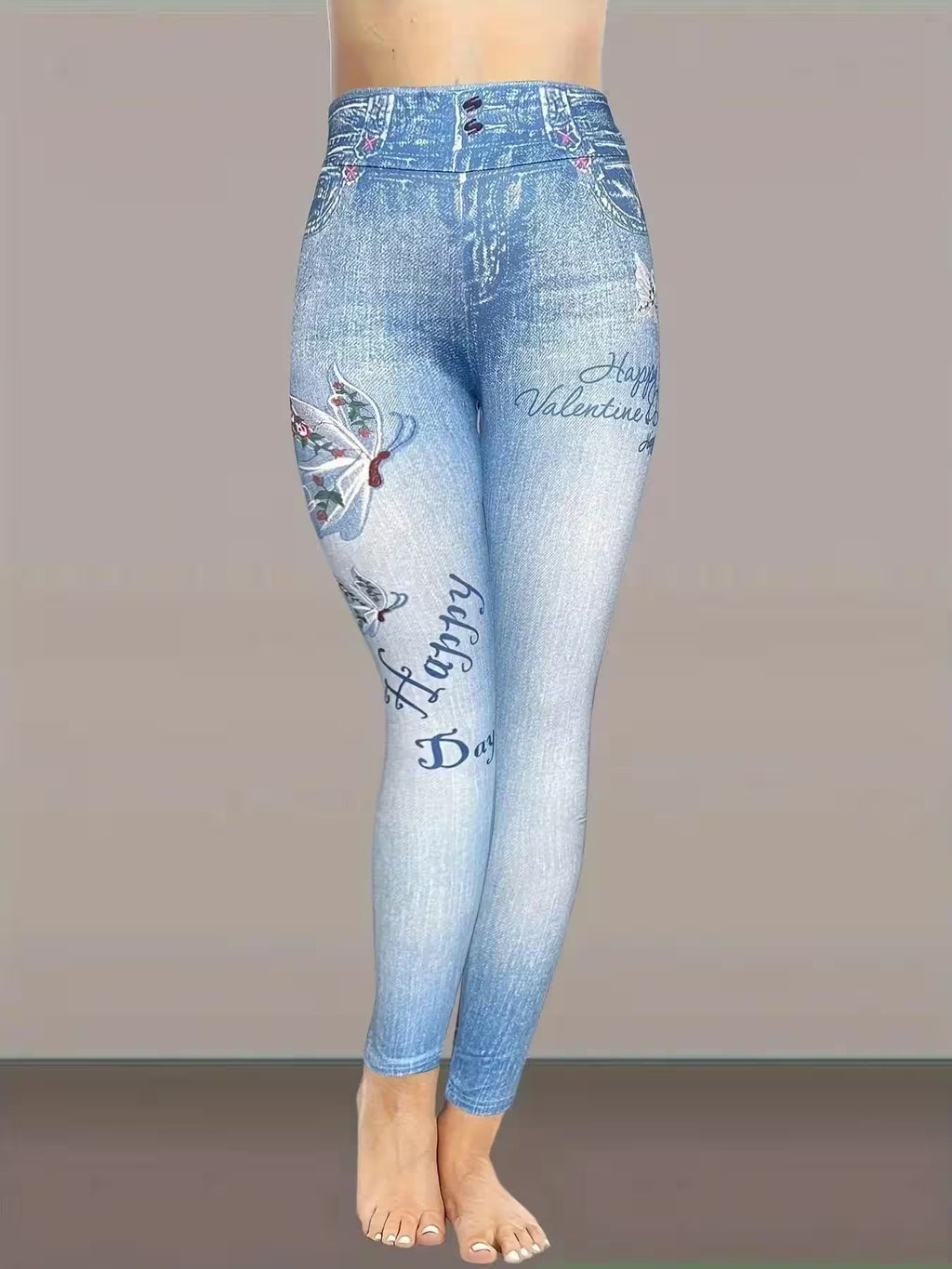 Butterfly Print Skinny Leggings - Additional View 5