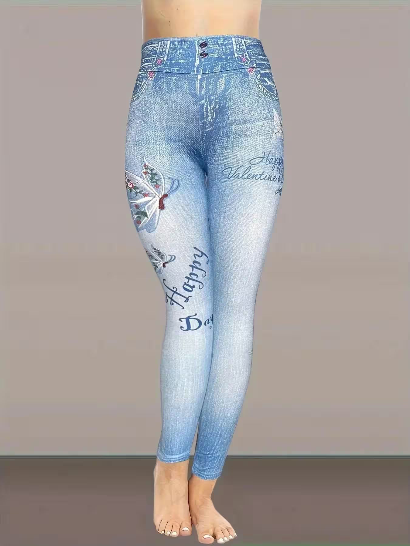 Butterfly Print Skinny Leggings - Additional View 5