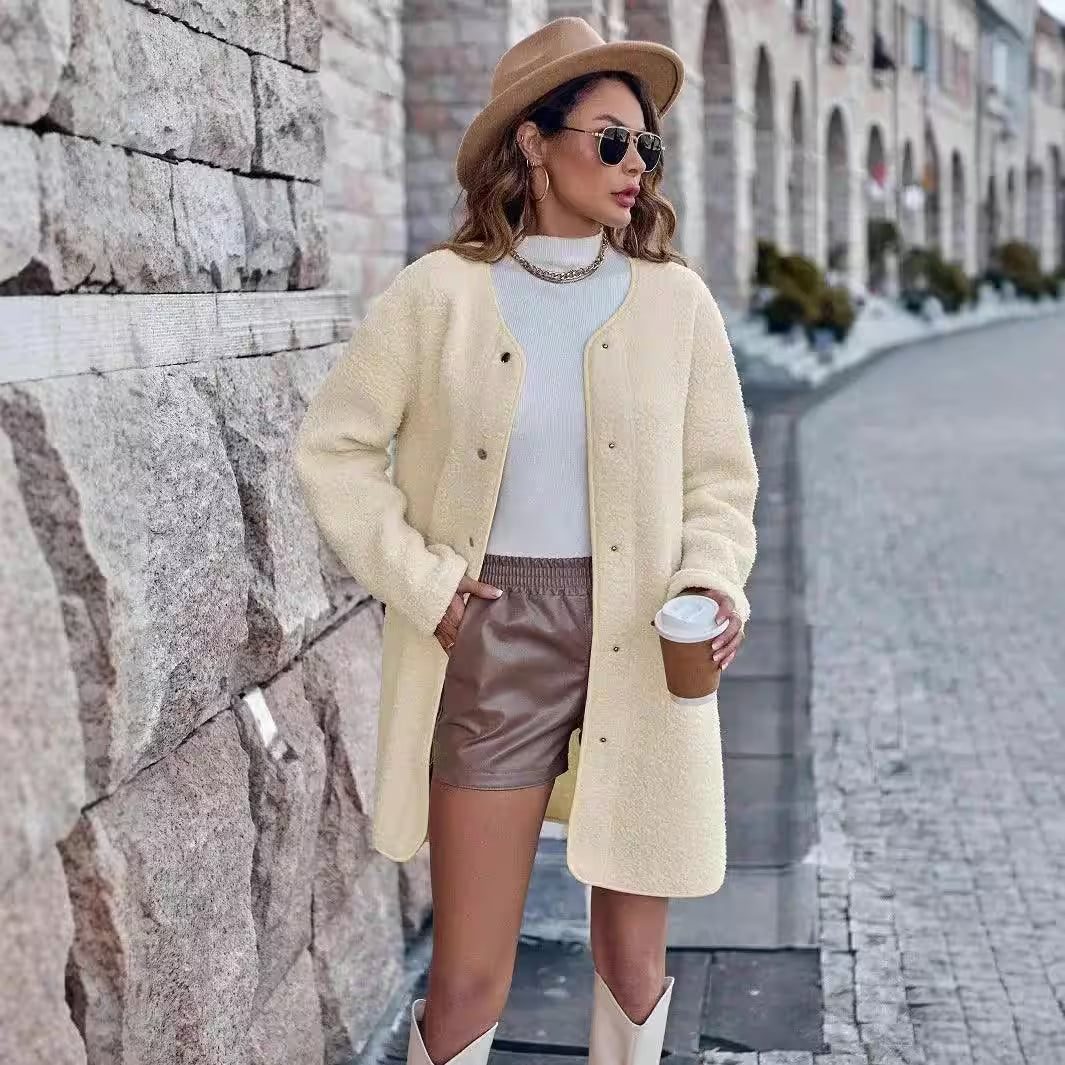 Casual Solid Color Neck Long Sleeved Jacket - Flair Feminine