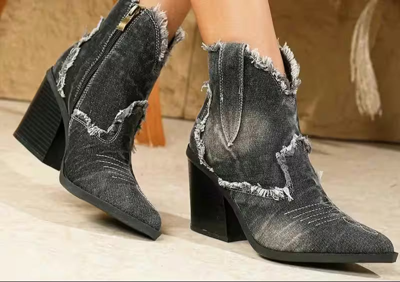 Boots Retro Style Fashion Cowboy Denim - Additional View 4