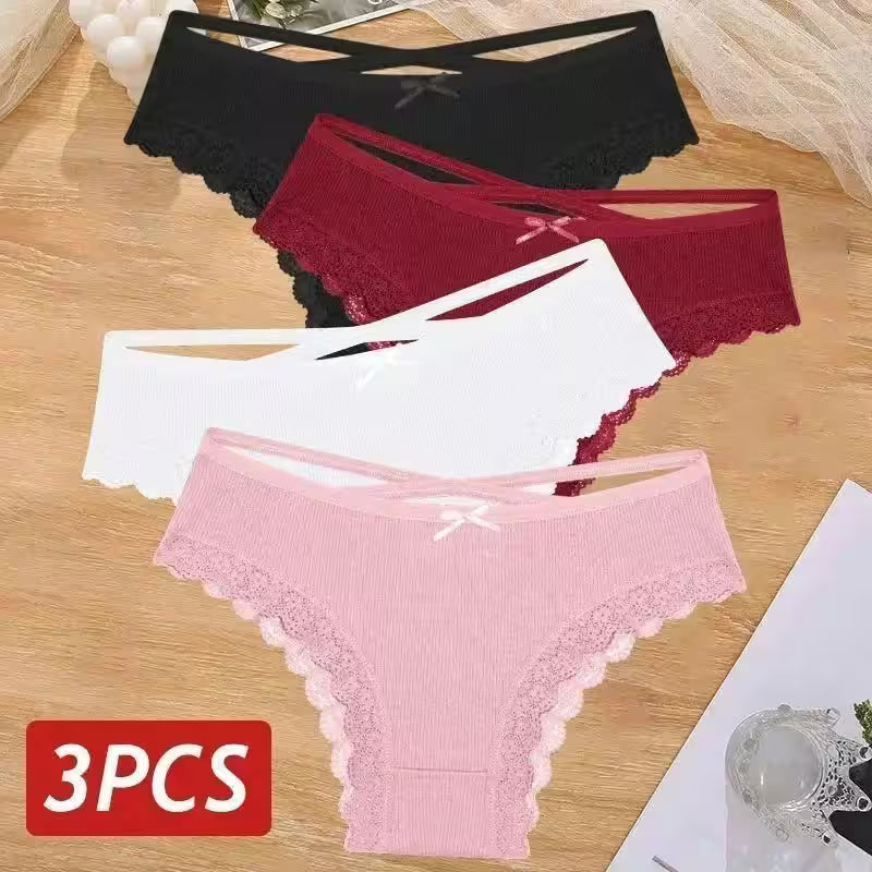 3PCS/Set Cotton Panties Sexy Low Rise Lace Brazilian - Additional View 23