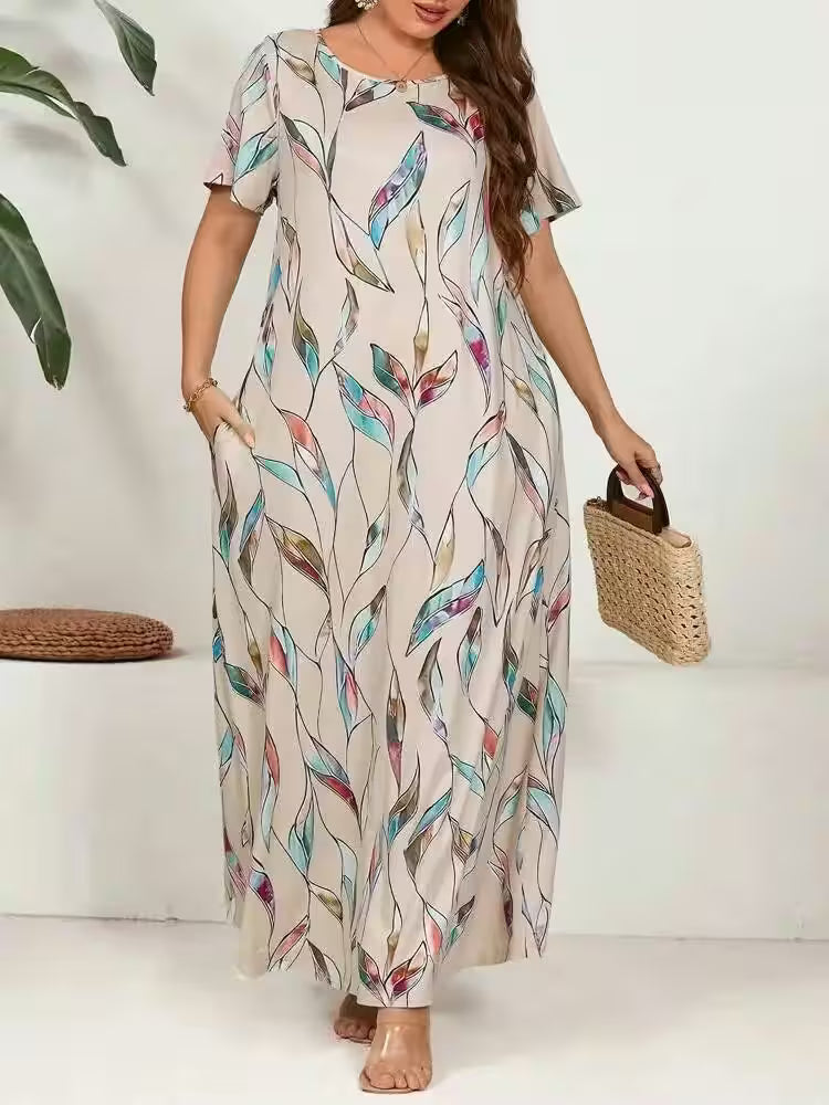 Plus size Printed Feather Large Size Dress - Additional View 5