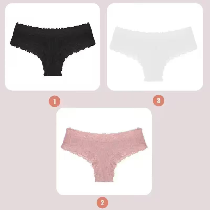 3PCS Lace Seamless Cotton Panties Ribbed Brazilian - Additional View 88