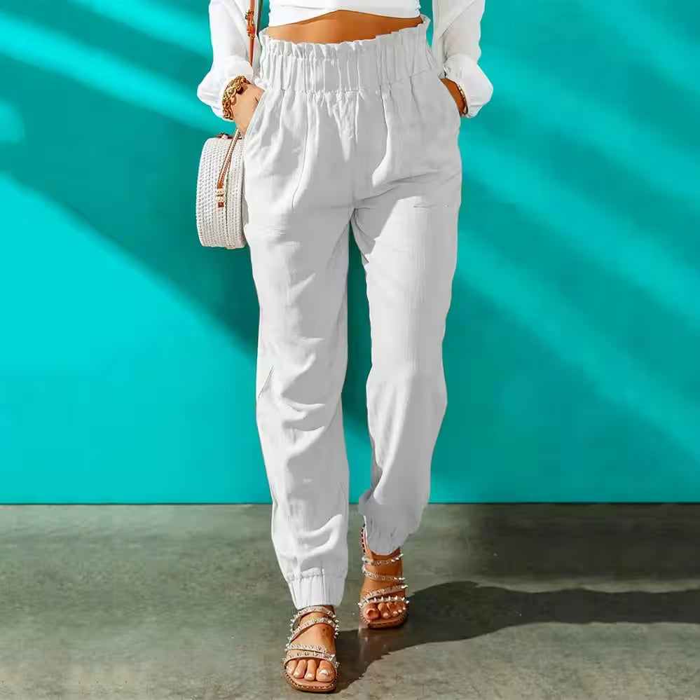 Ruffled Elastic Waistband High Waisted Pants - Additional View 7