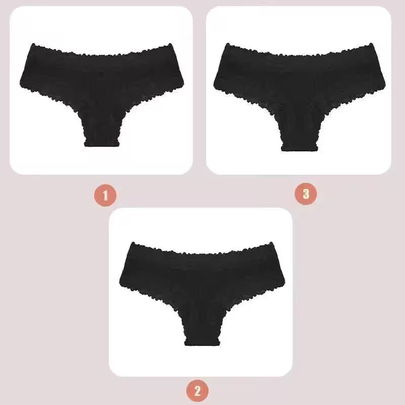 3PCS Lace Seamless Cotton Panties Ribbed Brazilian - Additional View 5