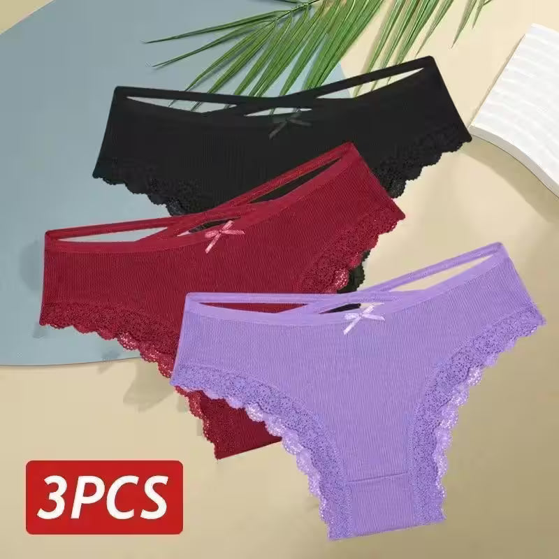 3PCS/Set Cotton Panties Sexy Low Rise Lace Brazilian - Additional View 45