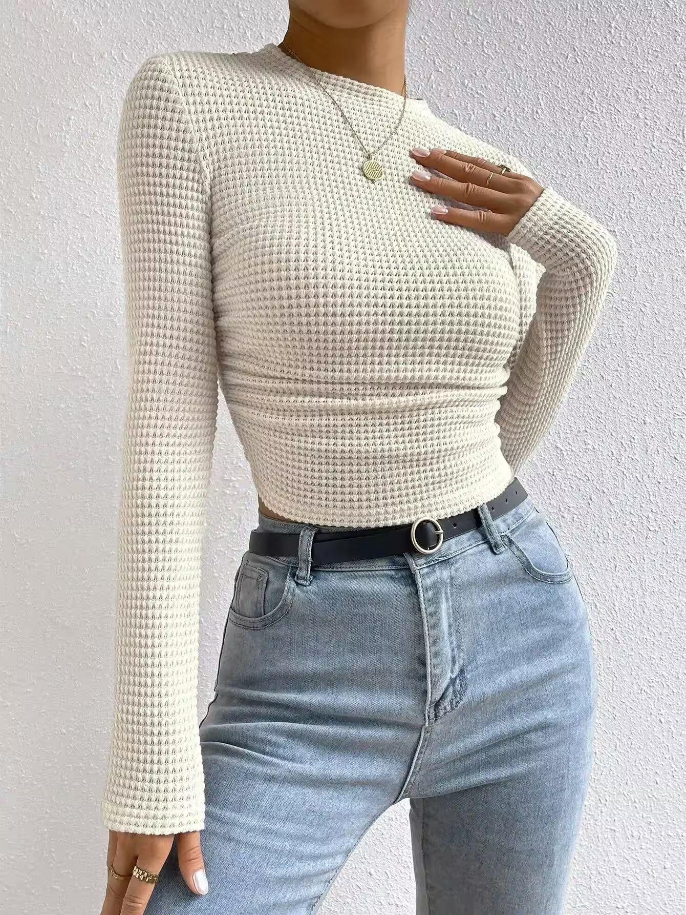T-shirt Long-sleeved Sexy Slim Round Neck Top - Additional View 4