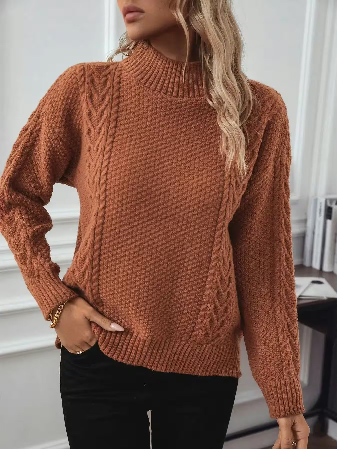 Neckline Knit Sweater Loose Long -sleeved Pullover - Women's Fashion - View 5