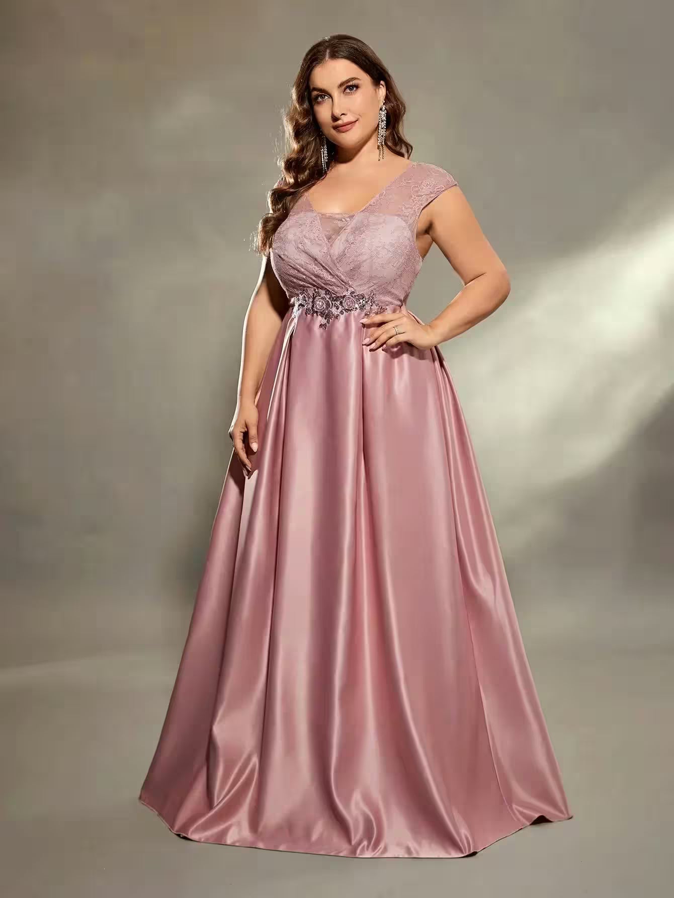 Plus-size hollowed-out shoulder lace chest dress - Women's Fashion - View 7