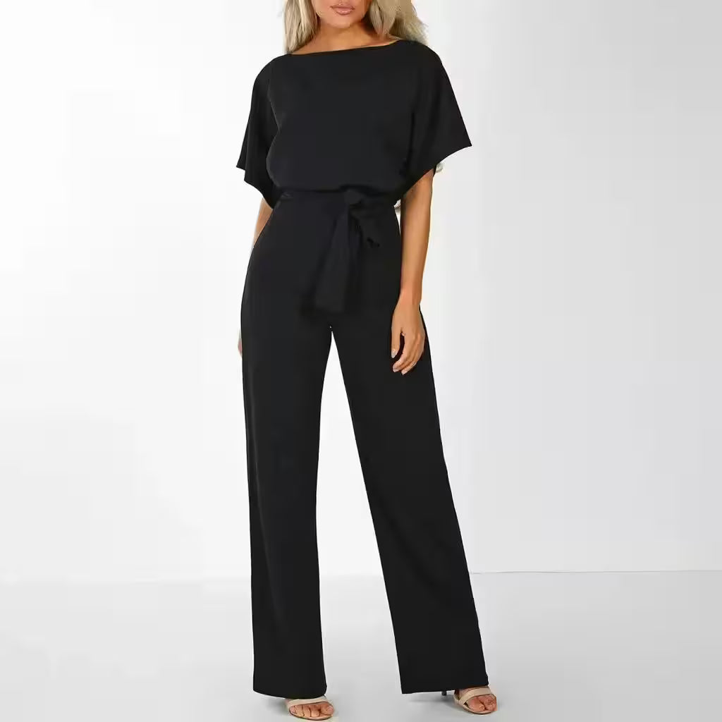 Casual Romper With Belt Elegant Wide Leg Pants - Additional View 8