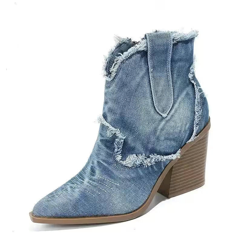 Boots Retro Style Fashion Cowboy Denim - Additional View 8